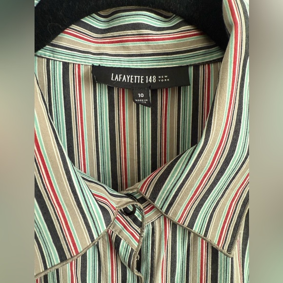 Lafayette 148 Striped Snap Button Shirt Size 10 - Picture 5 of 8